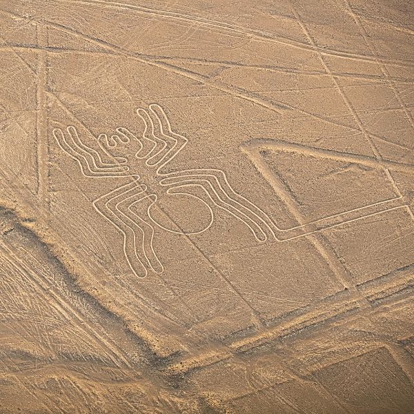 A UNESCO World Heritage Site from above Nazca Lines geoglyphs across the desert, a UNESCO World Heritage Site, seen from the aircraft