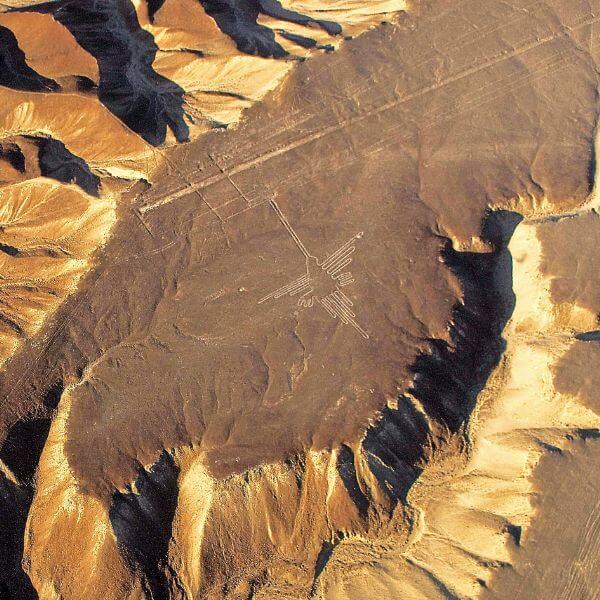 Giant figures of animals and beings Giant animal geoglyph drawn on the Nazca Desert, seen from the air