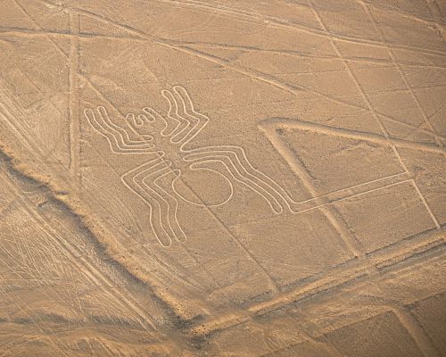 Le célèbre géoglyphe de l'Araignée des lignes de Nazca, vu du ciel