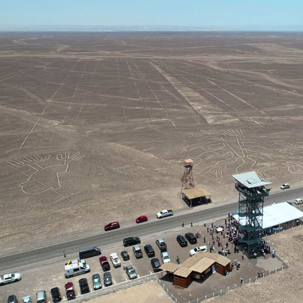 Nazca Lines observation towers and visible figures